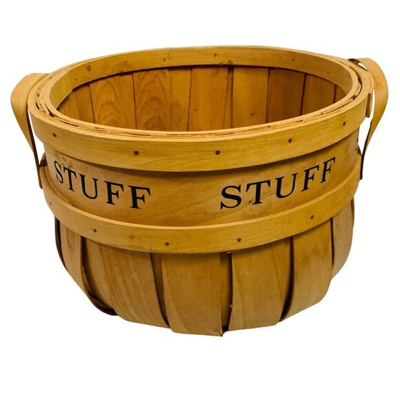 Rustic Wooden Bushel Basket Storage Handles Farmers Market Home Cabin Decor 11" - Picture 2 of 9